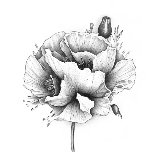 poppy flowers lilies and figs bouquet tattoo design idea