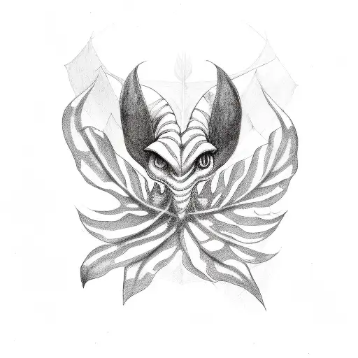 monstera with a devil  tattoo design idea