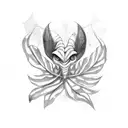 monstera with a devil  tattoo design idea