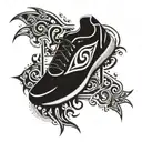 A tribal-inspired design featuring running shoes and car silhouettes tattoo design idea