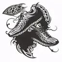 A tribal-inspired design featuring running shoes and car silhouettes tattoo design idea