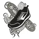 A tribal-inspired design featuring running shoes and car silhouettes tattoo design idea