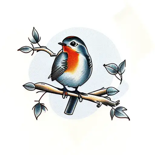 Robin with mouse and willow branch tattoo design idea