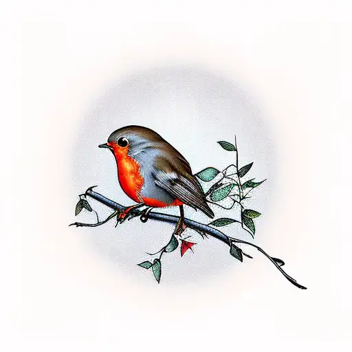 Robin with mouse and willow branch tattoo design idea