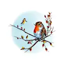 Robin with mouse and willow branch tattoo design idea