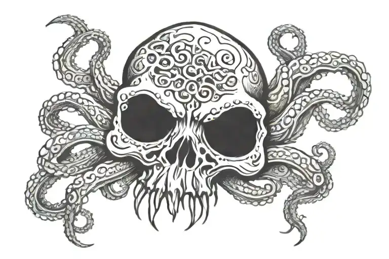 Kraken whit skulls tattoo design idea