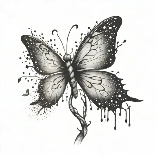 Willow tree morphing into a butterfly flying tattoo design idea