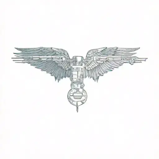 a blue bird with feathers with the band Toto. electric guitar. flute. snowmobile tattoo design idea