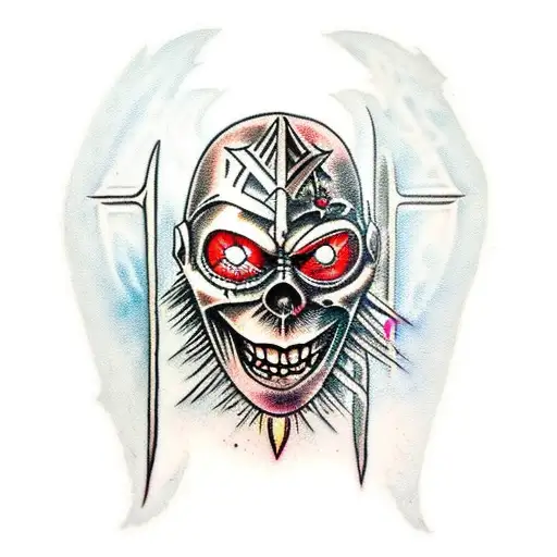 medieval iron maiden with a heart bleeding inside her tattoo design idea