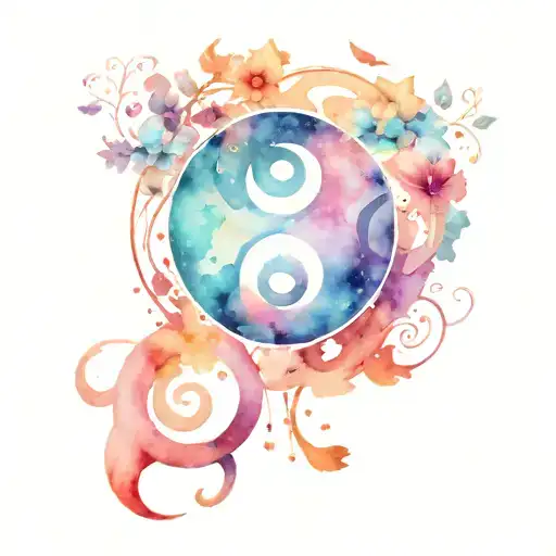 A small yin-yang symbol, with Aquarius and Sagittarius symbols integrated into the design and infinity symbol simple  tattoo design idea