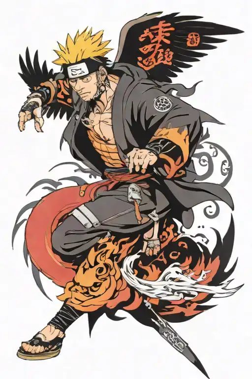 god of death naruto with raven flying tattoo design idea