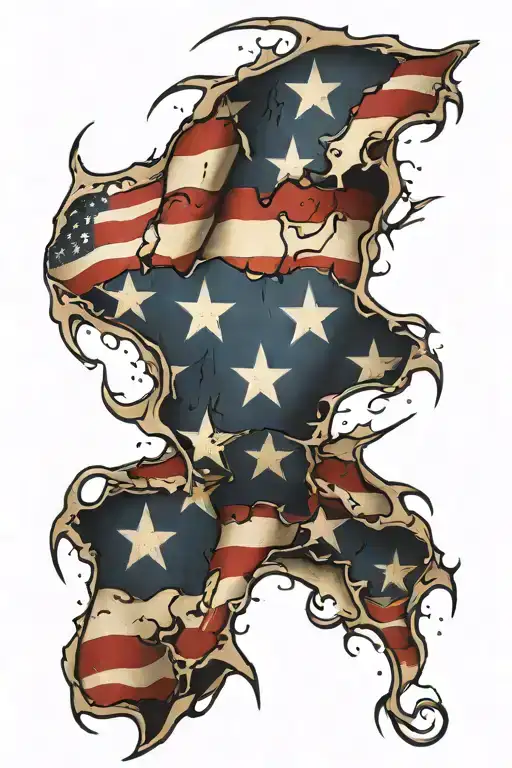 american flag ripped skin tattoo design idea