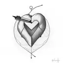 arrow going through a heart with minimal shading and fancy feathers on the arrow. also wants to add heartbeat line work tattoo design idea