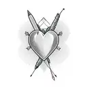 arrow going through a heart with minimal shading and fancy feathers on the arrow. also wants to add heartbeat line work tattoo design idea