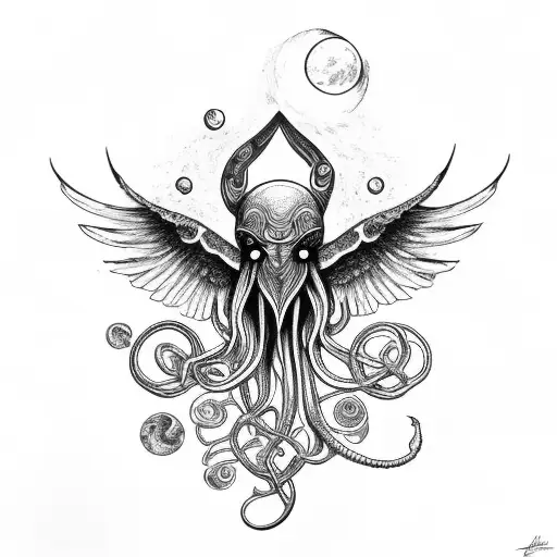 sea sunset octupus planets raven celtic tattoo design idea