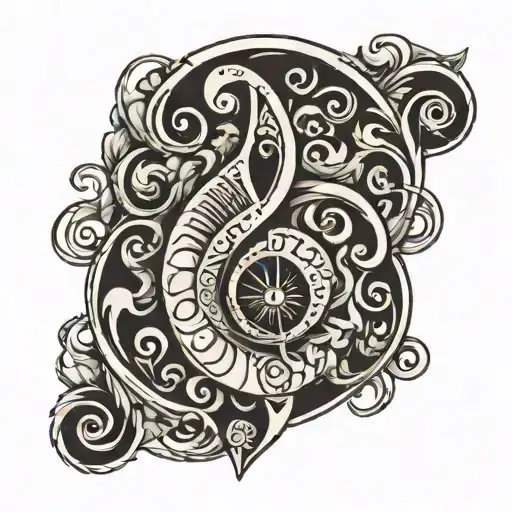 john paul jones symbol with bass clef symbol and fibonacci symbol combined as a heart tattoo design idea