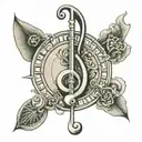 john paul jones symbol with bass clef and fibonacci diagram  tattoo design idea