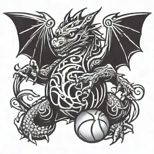 cute dragon playing with ball tattoo design idea