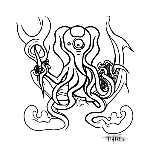 small cthulhu eats my hand tattoo design idea