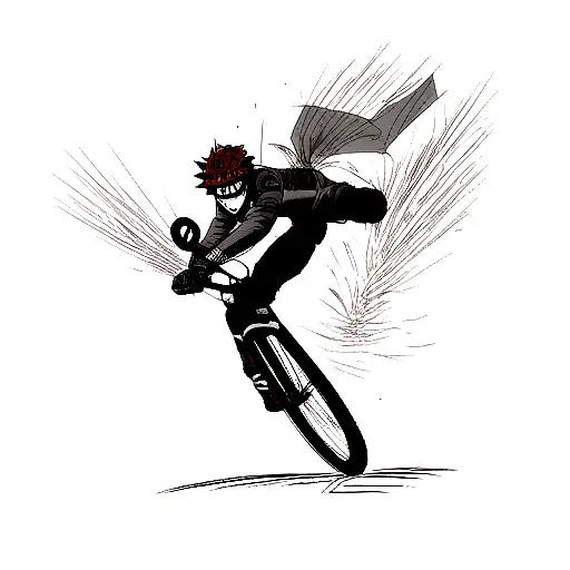 A man on a Full Suspension Mountain Bike going Down a Hill so Fast his skin is p tattoo design idea