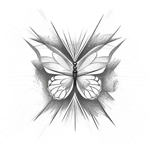 Generate a tattoo design where each element is outlined in the shape of a butterfly. Include various animals in garden tattoo design idea