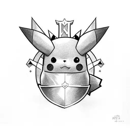 Pikachu wearing knight helmet  tattoo design idea