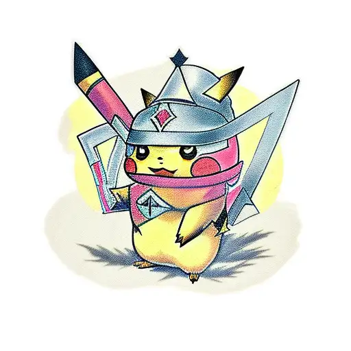 Pikachu wearing knight helmet  tattoo design idea