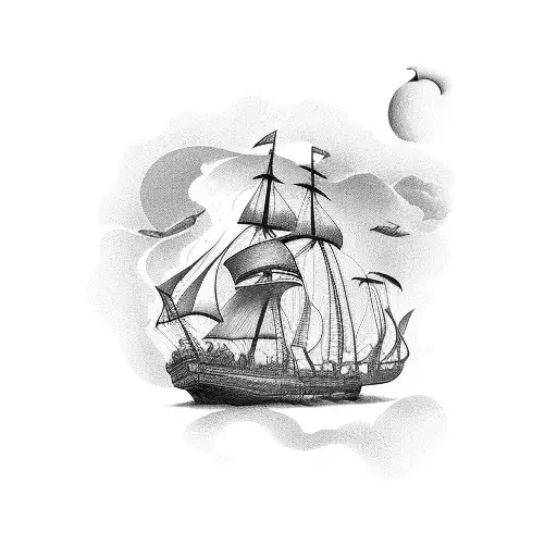ship burning tattoo design idea