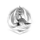 ship burning tattoo design idea