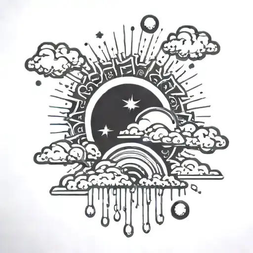 sun cloud with rain rainbow tattoo design idea
