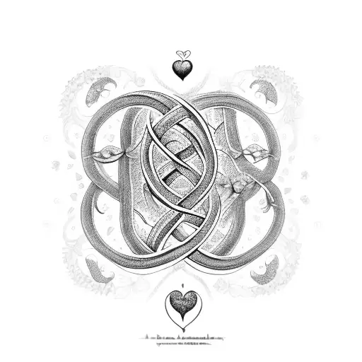 A nature-inspired tattoo with an infinity sign formed by intertwining branches, adorned with hearts that say Love Mody tattoo design idea