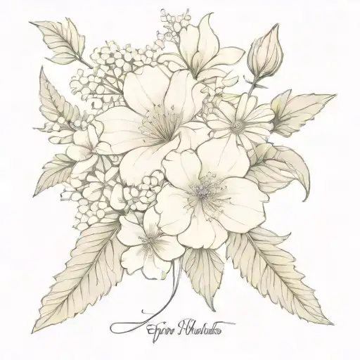 birth month flower bouquet with flowers of the month for April, May and June  tattoo design idea