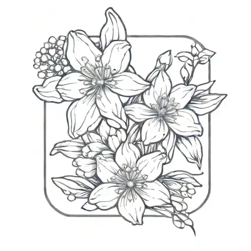intertwined daisy, rose, lily of the valley tattoo design idea
