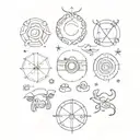 camera zodiac symbols for Aries, Libra, Taurus & Gemini intertwuned tattoo design idea