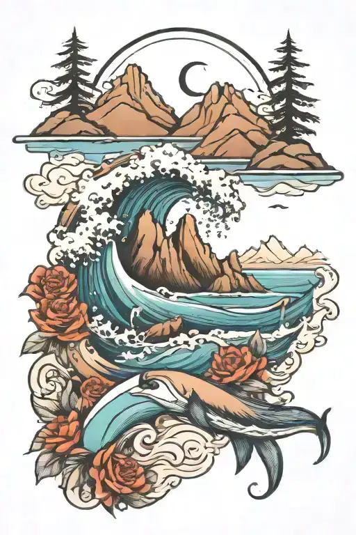 ocean and mountains tattoo design idea