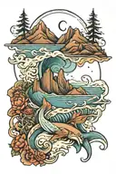 ocean and mountains tattoo design idea