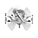 A man dissipating while walking on the hands of a clock showing 17:50, and the clock showing 10 o'clock in Roman numeral tattoo design idea