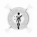A man dissipating while walking on the hands of a clock showing 17:50, and the clock showing 10 o'clock in Roman numeral tattoo design idea