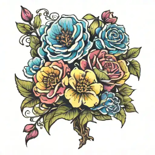 rainbow flowers bouquets tattoo design idea