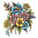 rainbow flowers bouquets tattoo design idea