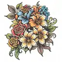 rainbow flowers bouquets tattoo design idea