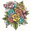 rainbow flowers bouquets tattoo design idea