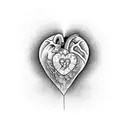 A realistic portrayal of a heart with a semicolon incorporated into the design, surrounded by words of encouragement tattoo design idea