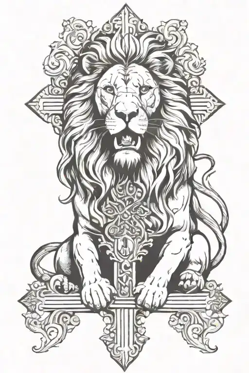 lion and Jesus cross tattoo design idea