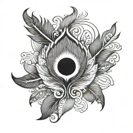 peacock feather with sun tattoo design idea