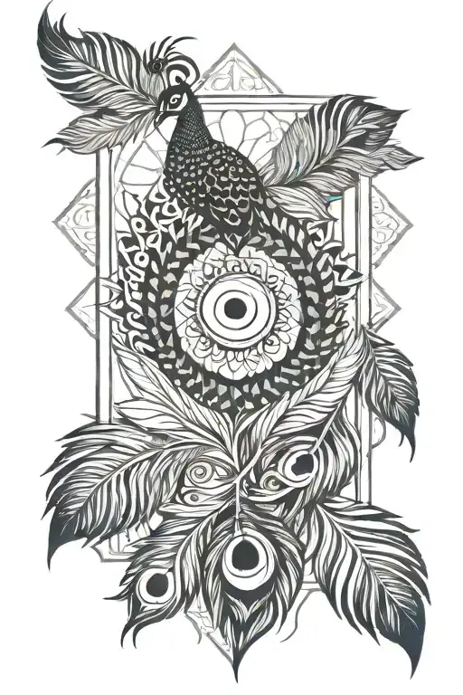 sun rising with peacock feather feather feather tattoo design idea