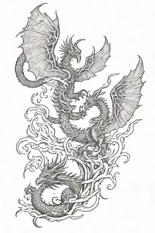 dragon and phoenix and lightning tattoo design idea