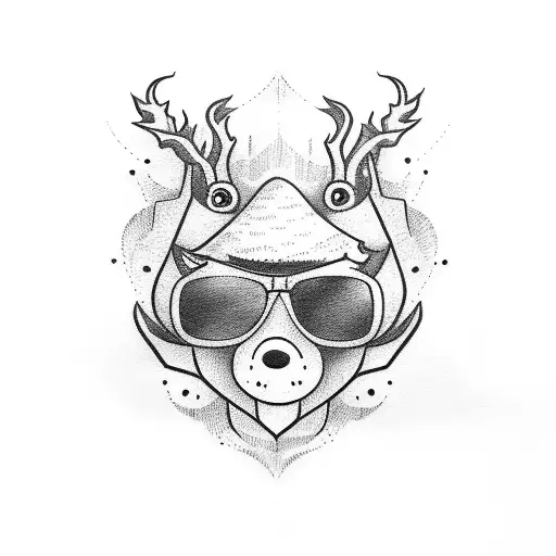 ghost with sunglasses cute and with a map tattoo design idea
