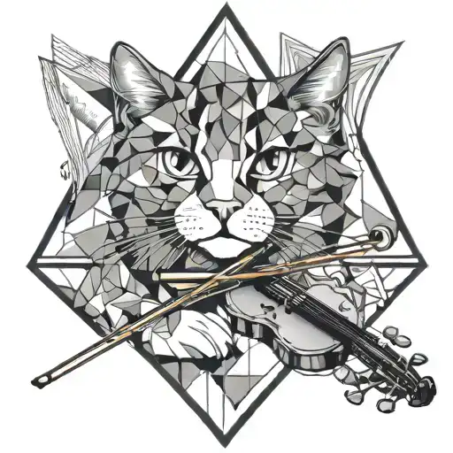 fluffy cat in a triangle, violin, scuba diving, kitesurf tattoo design idea