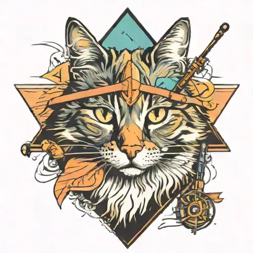 fluffy cat in a triangle, violin, scuba diving, kitesurf tattoo design idea